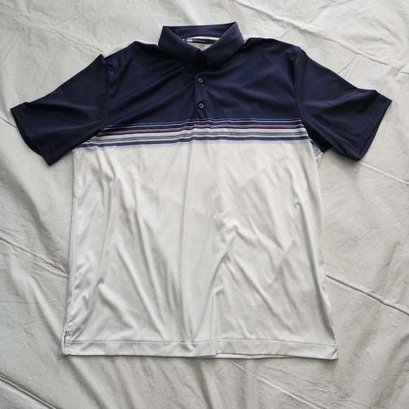 Greg Norman Collection Navy and White Striped Polo - Picture 2 of 7